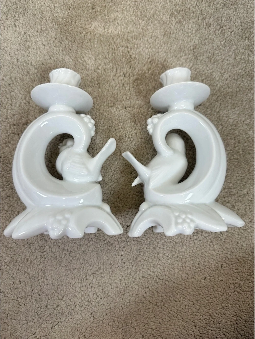 VTG Dresden Porcelain Wolfsohn & Sons Pair Of Bird Candle Holders + Flower Frog